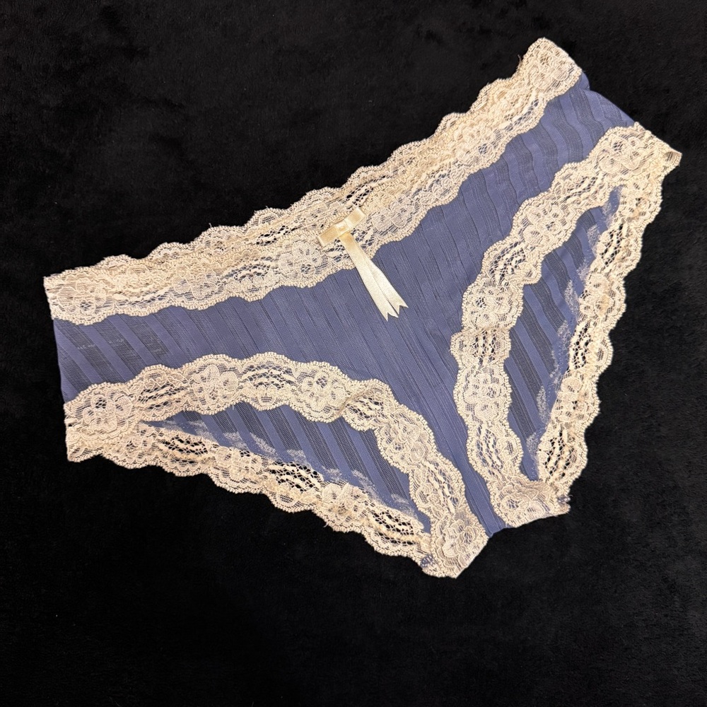 Elle Macoherson sheer ribbons blue denim brief S